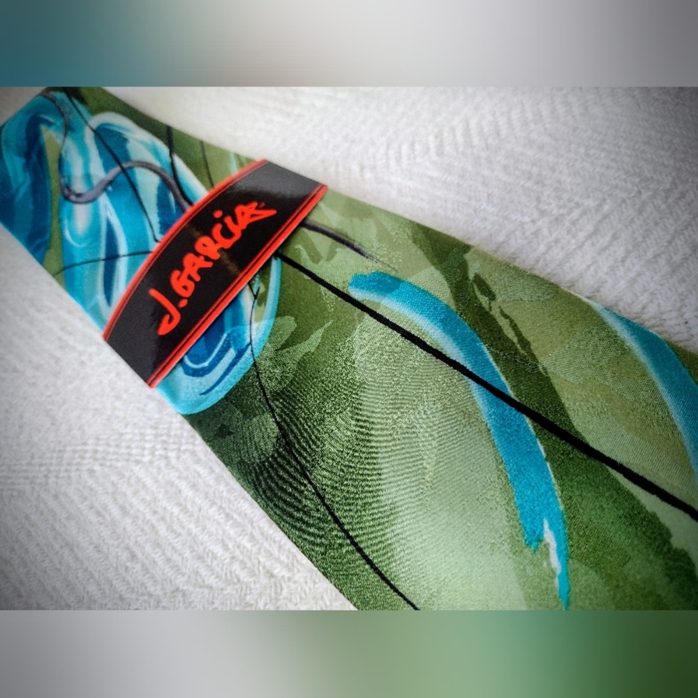 NWT Necktie by J. Garcia 'Duckworm Alarm' Green & Blue Perfect Condition! - Picture 3 of 7
